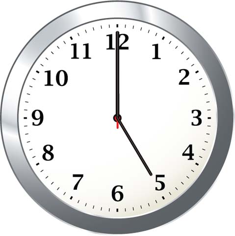 Math Clip Art--Clock Face Showing 5:00