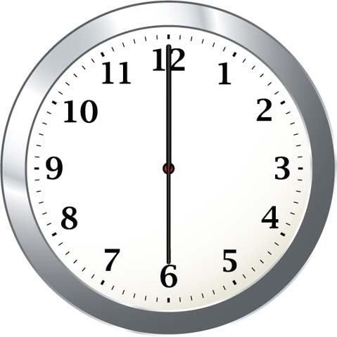 Math Clip Art--Clock Face Showing 6:00
