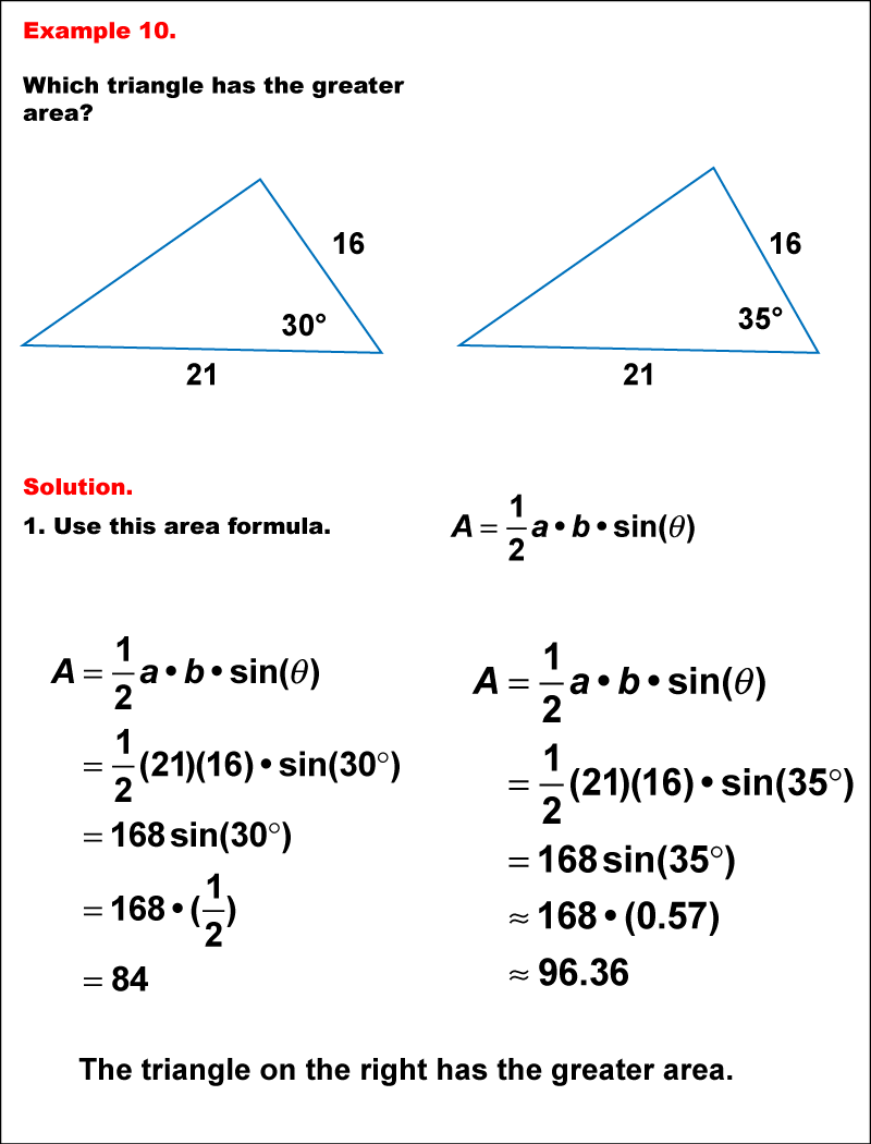 Math Example--Area and Perimeter--Triangular Area Using Trig Ratios: Example 10