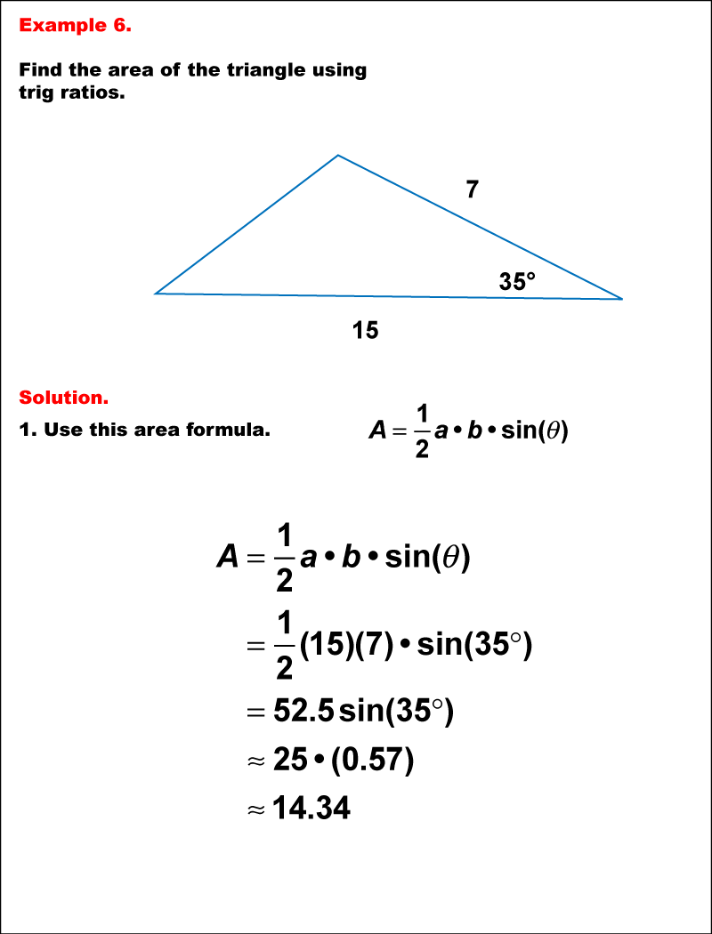 Math Example--Area and Perimeter--Triangular Area Using Trig Ratios: Example 6
