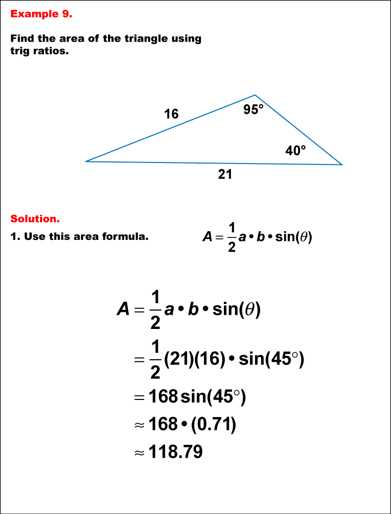 Math Example--Area and Perimeter--Triangular Area Using Trig Ratios: Example 9