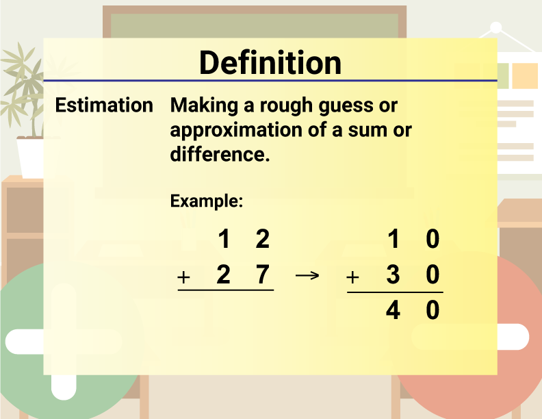 Math Video Definition 15--Addition and Subtraction Concepts--Estimation (Spanish Audio)