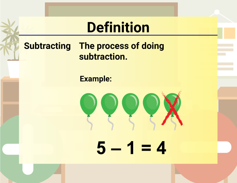 Math Video Definition 39--Addition and Subtraction Concepts--Subtracting (Spanish Audio)