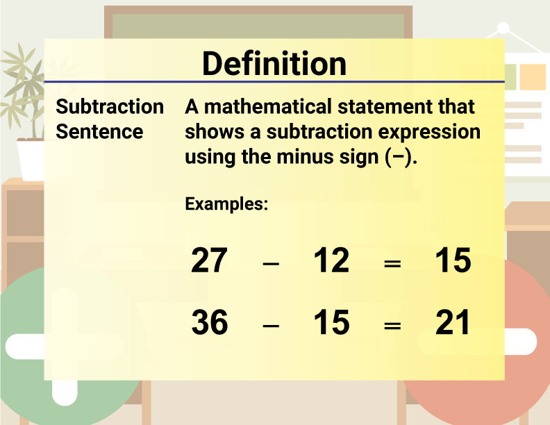 Math Video Definition 42--Addition and Subtraction Concepts--Subtraction Sentence