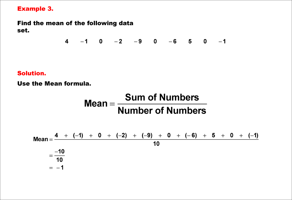 Math Example--Measures of Central Tendency--Mean of Data That Includes Negative Numbers--Example 3