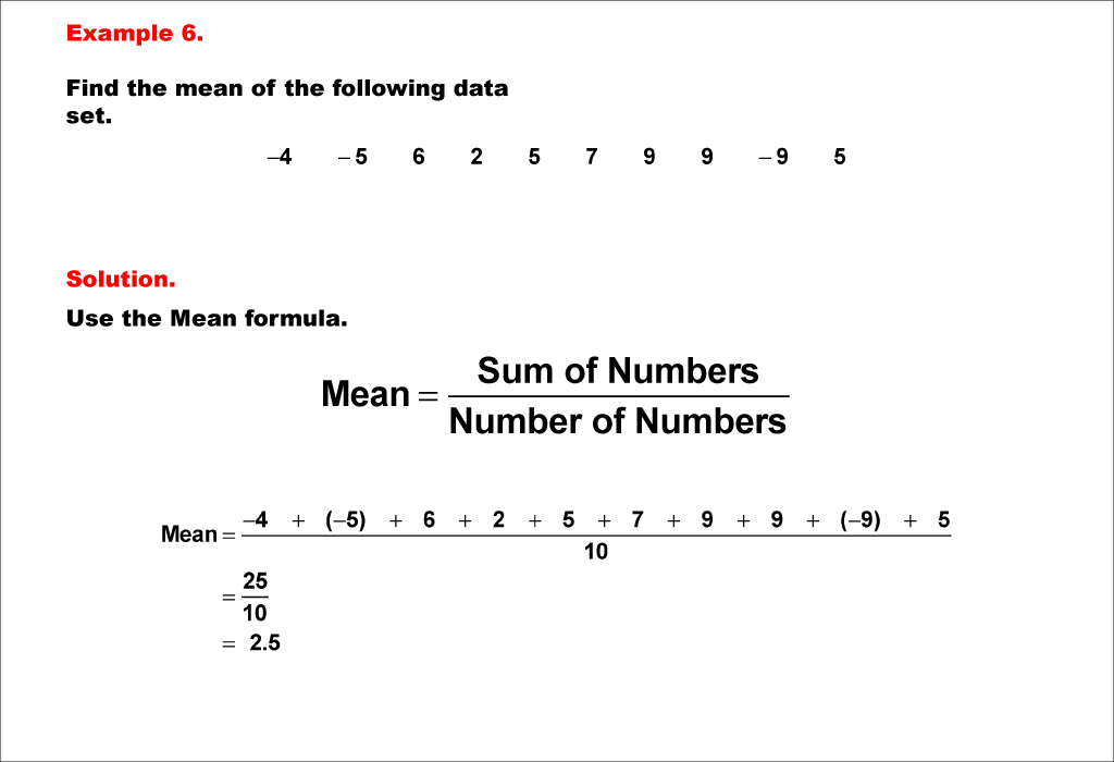 Math Example--Measures of Central Tendency--Mean of Data That Includes Negative Numbers--Example 6