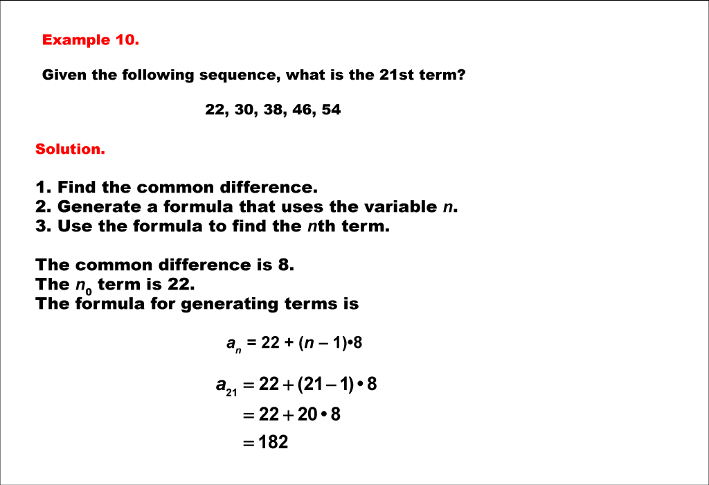 Math Example--Sequences and Series--Finding the nth Term of an Arithmetic Sequence: Example 10