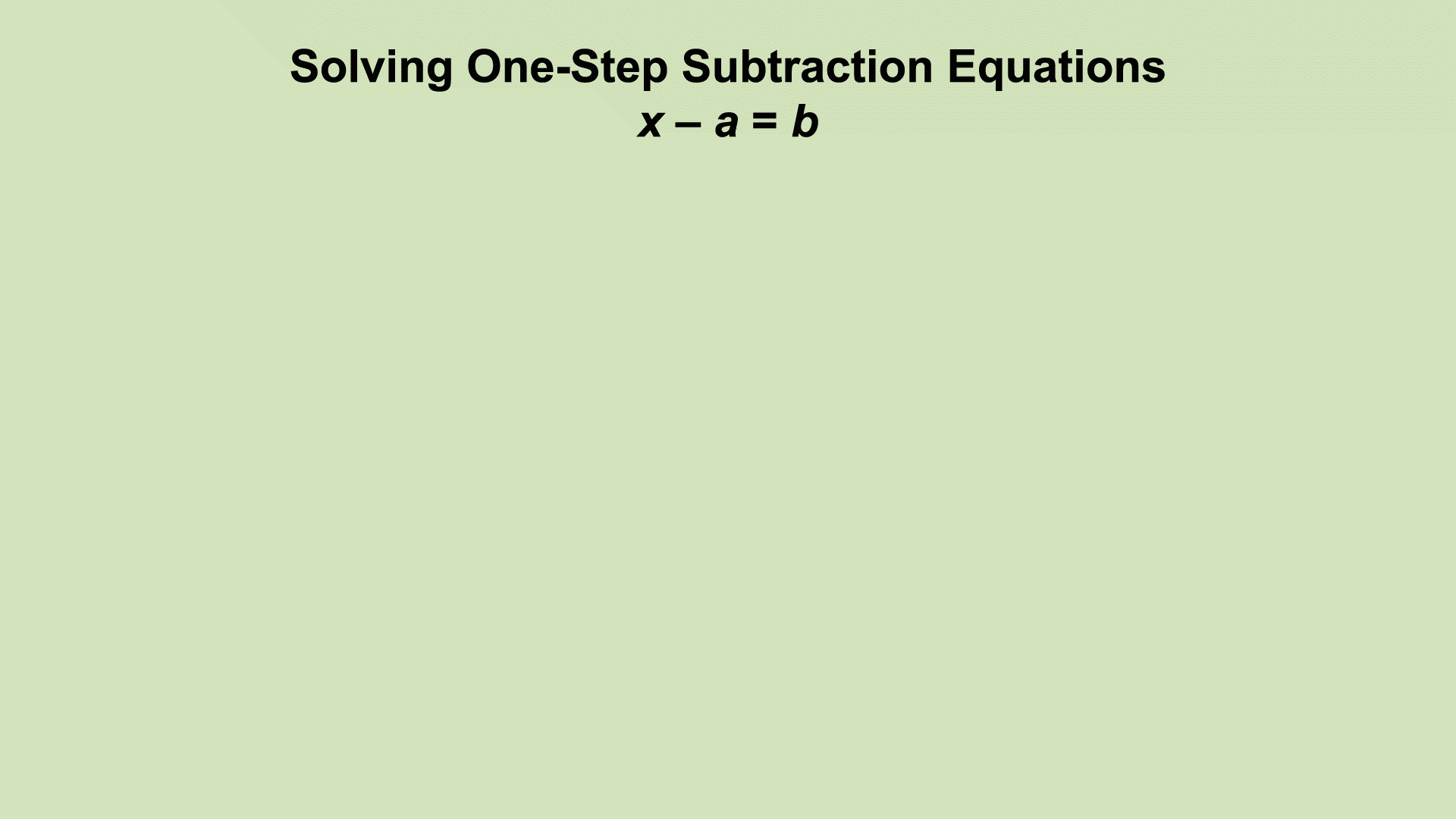 In this example the one-step equation shows subtraction of a positive number.