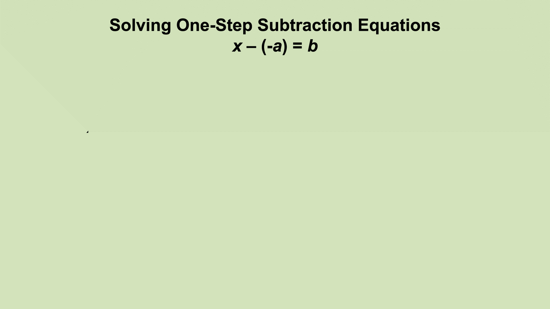 In this example the one-step equation shows subtraction of a negative number.