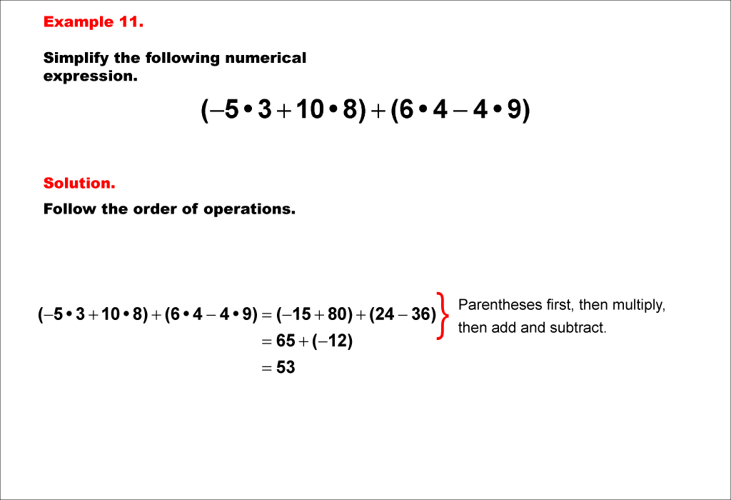 Math Example--Numerical Expressions--Order of Operations--Example 11