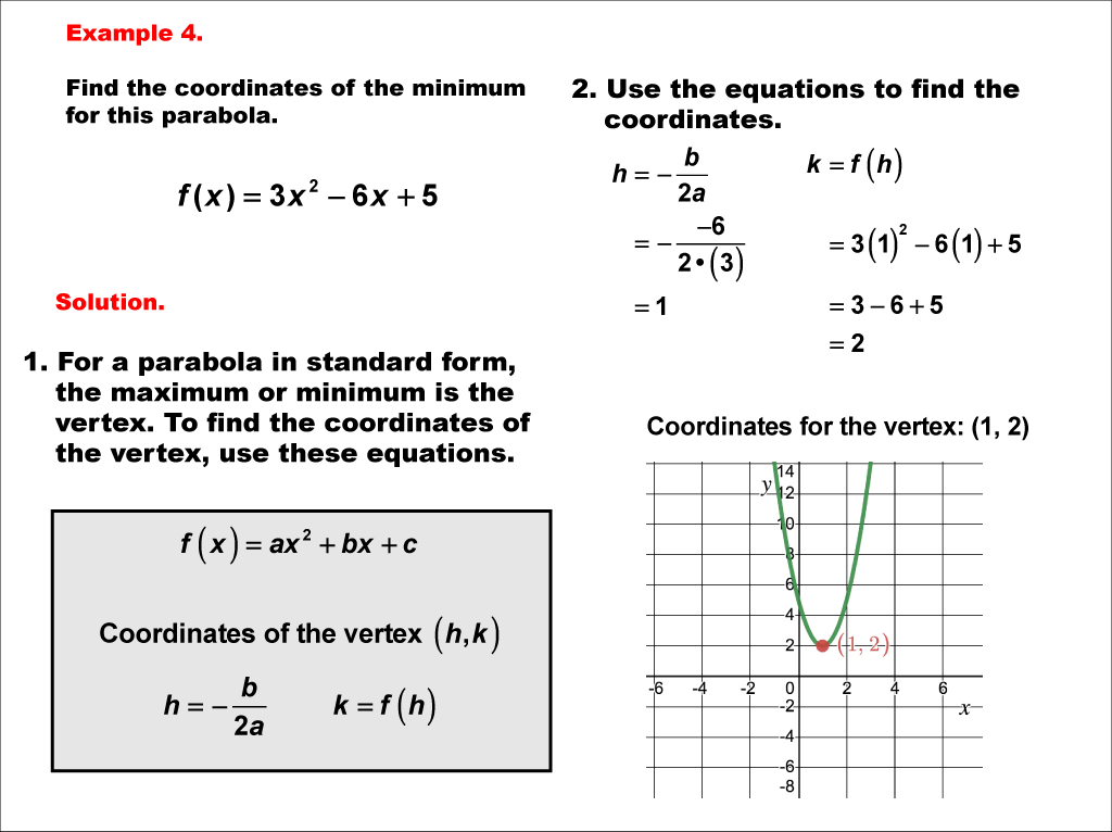Math Example--Quadratics--Parabola Maximum and Minimum: Example 4