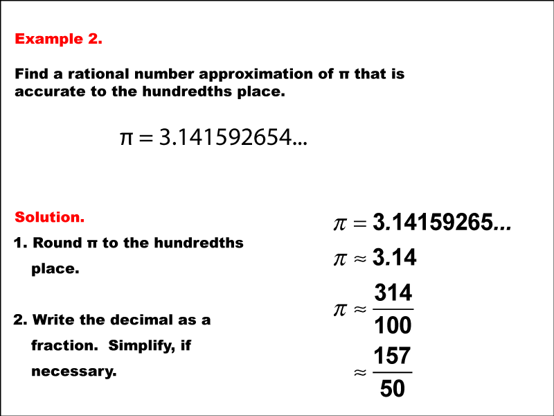 Math Example--Rational Concepts--Rational Approximations of Irrational Numbers--Example 2