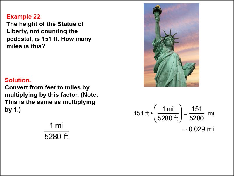 Ratios and Rates: Example 22. Dimensional analysis: Converting feet to miles.