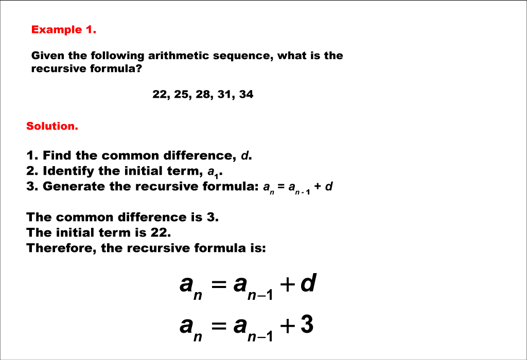 Math Example--Sequences and Series--Finding the Recursive Formula of an Arithmetic Sequence: Example 1