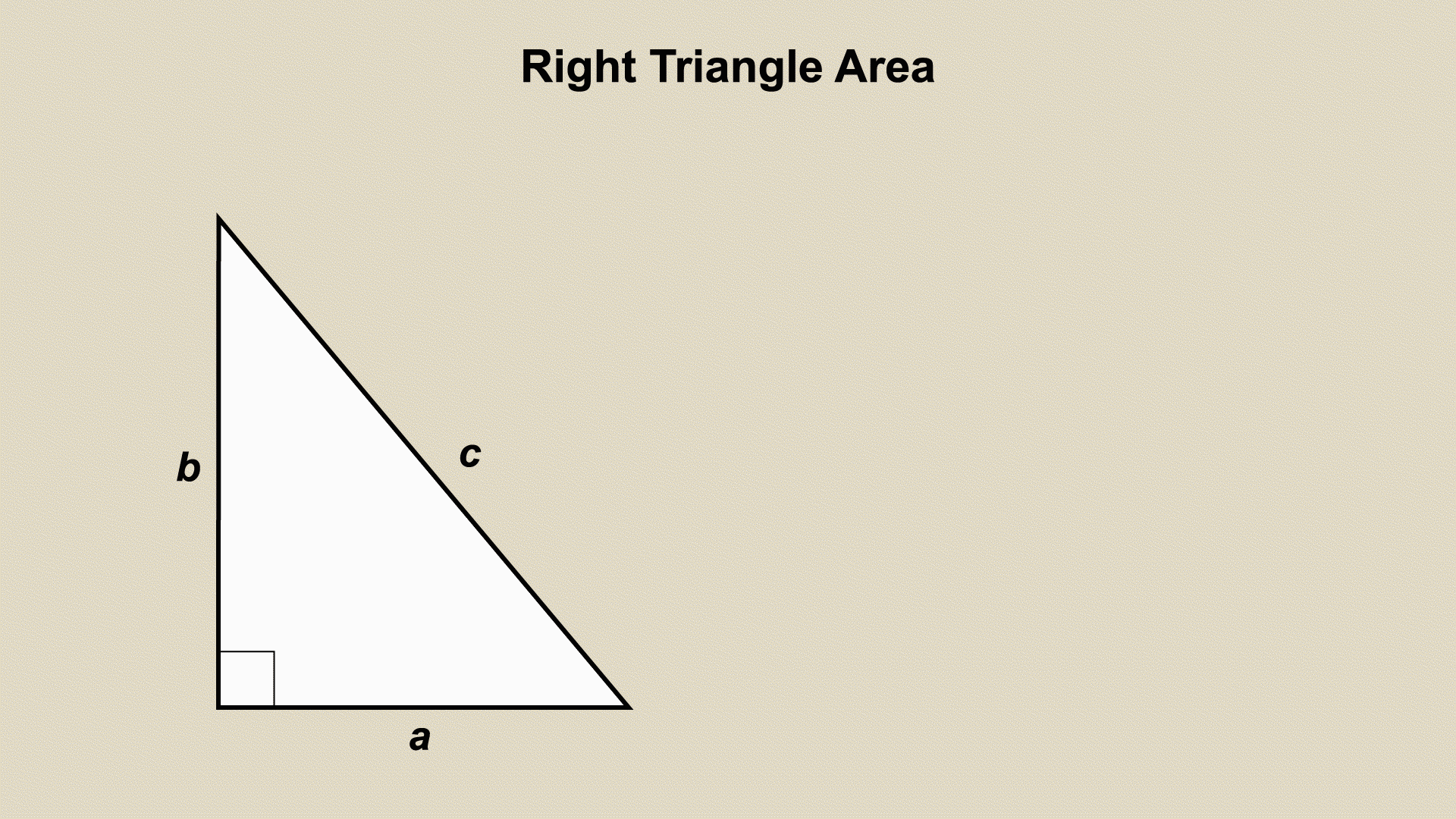 This piece of animated math clip art shows how to find the area of a right triangle.