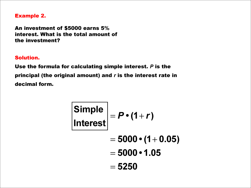 Math Example--Math of Money--Simple Interest--Example 2