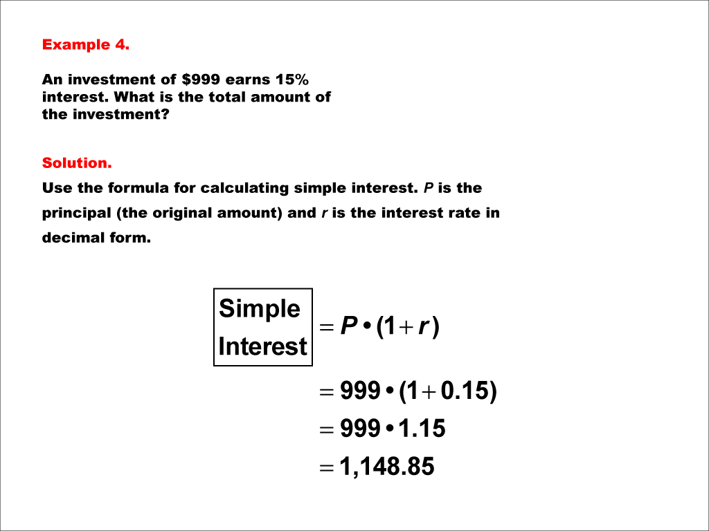 Math Example--Math of Money--Simple Interest--Example 4