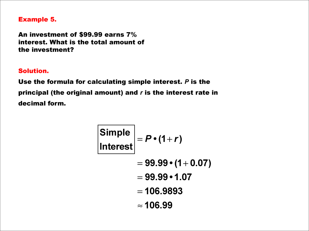 Math Example--Math of Money--Simple Interest--Example 5