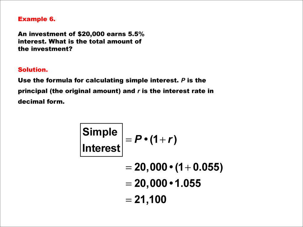 Math Example--Math of Money--Simple Interest--Example 6