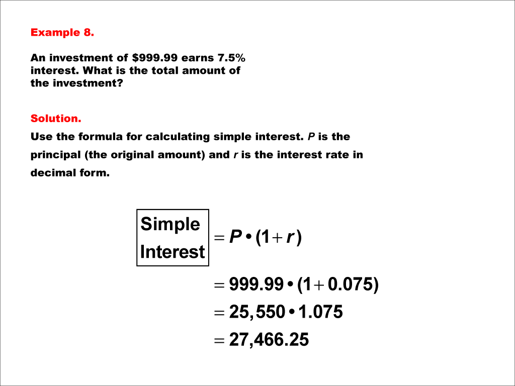 Math Example--Math of Money--Simple Interest--Example 8