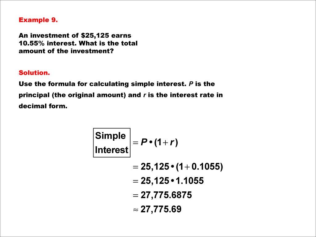 Math Example--Math of Money--Simple Interest--Example 9