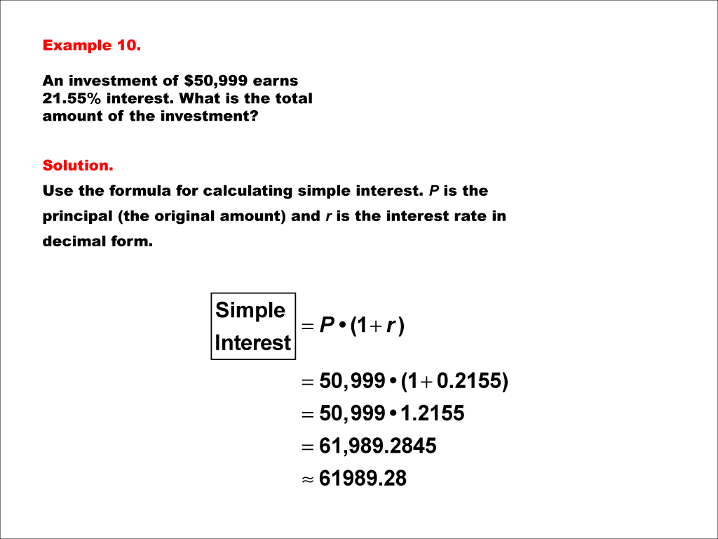 Math Example--Math of Money--Simple Interest--Example 10