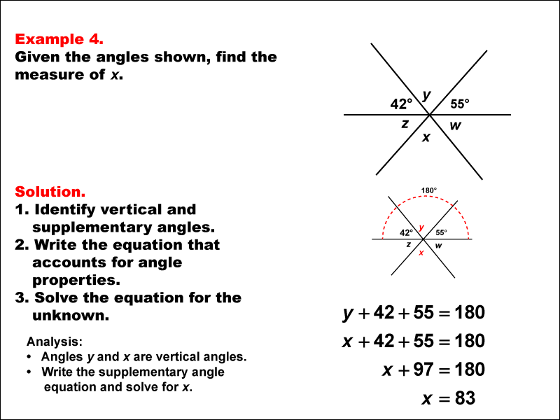 Math Example--Solving Equations--Solving Equations Using Angle Properties: Example 4