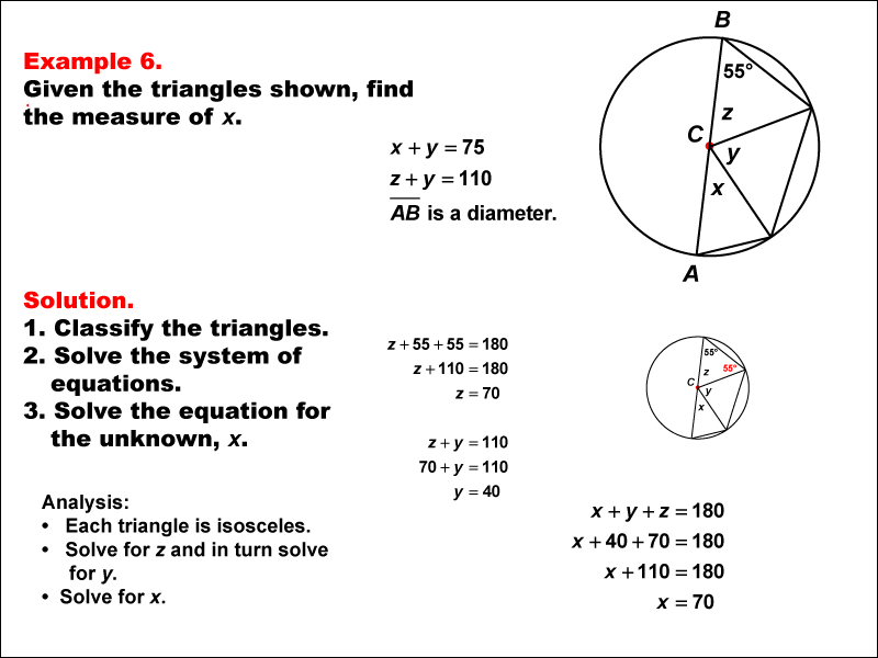 Math Example--Solving Equations--Solving Equations Using Triangle Properties: Example 6