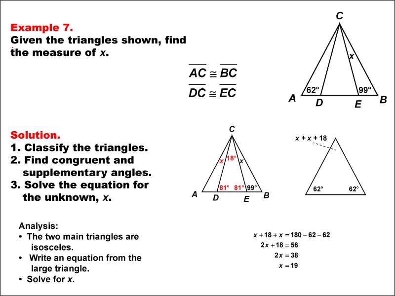 Math Example--Solving Equations--Solving Equations Using Triangle Properties: Example 7
