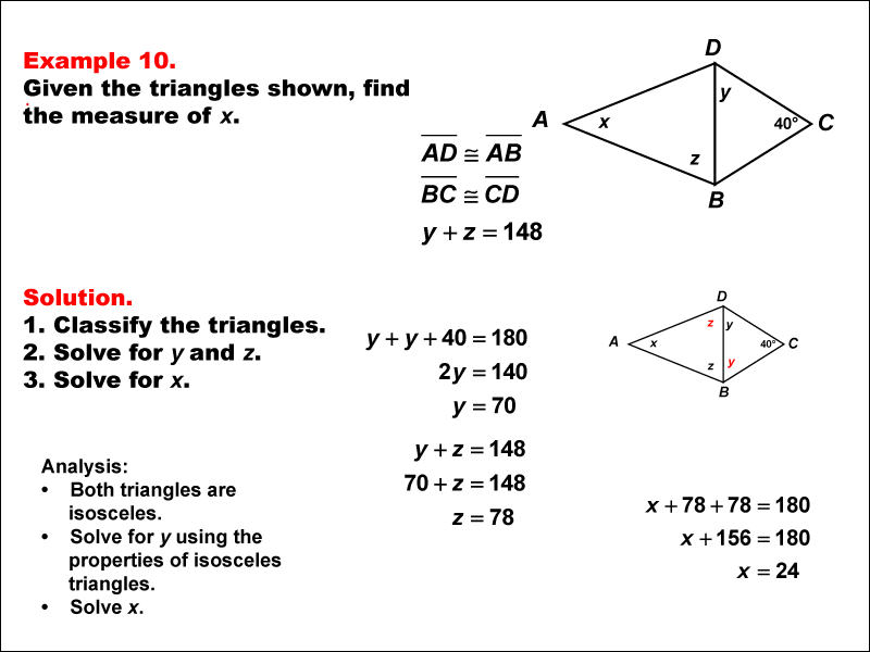 Math Example--Solving Equations--Solving Equations Using Triangle Properties: Example 10