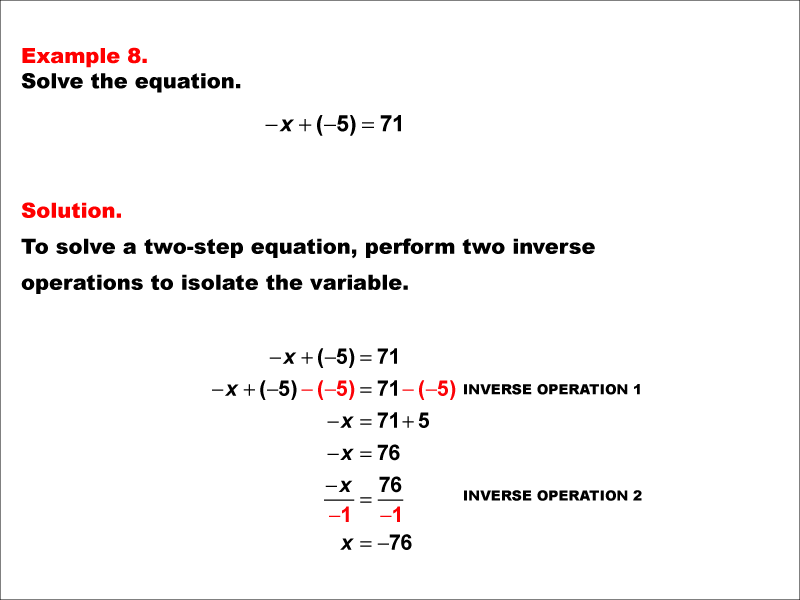 Math Example: Solving Two-Step Equations of the Form ax + b = c--Example 8