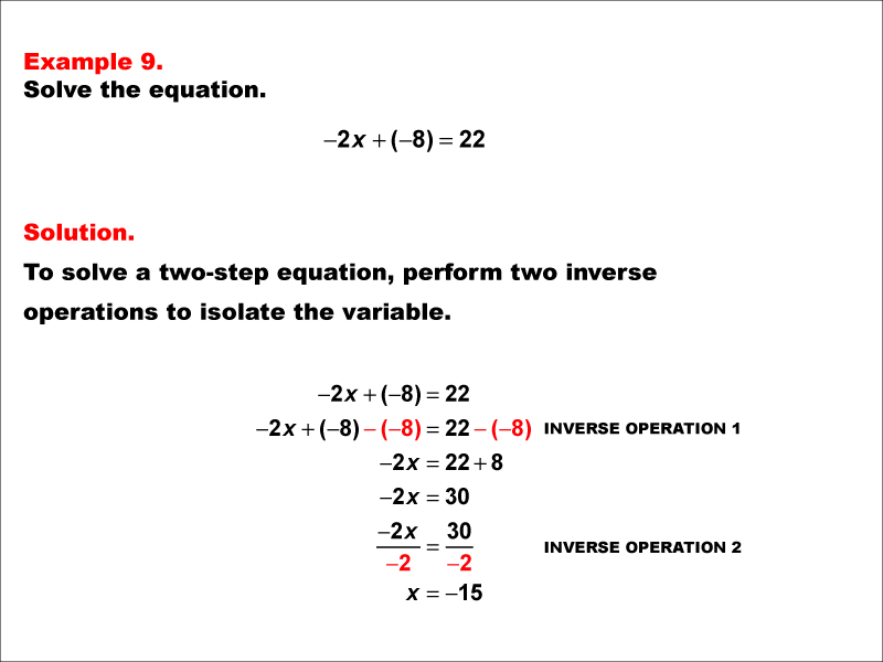 Math Example: Solving Two-Step Equations of the Form ax + b = c--Example 9