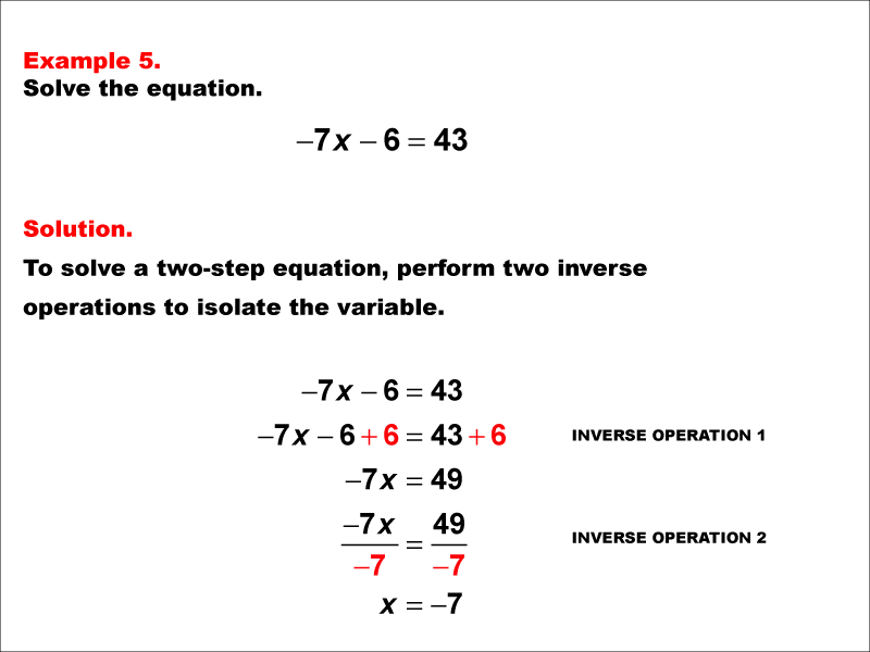 Math Example: Solving Two-Step Equations of the Form ax - b = c--Example 5
