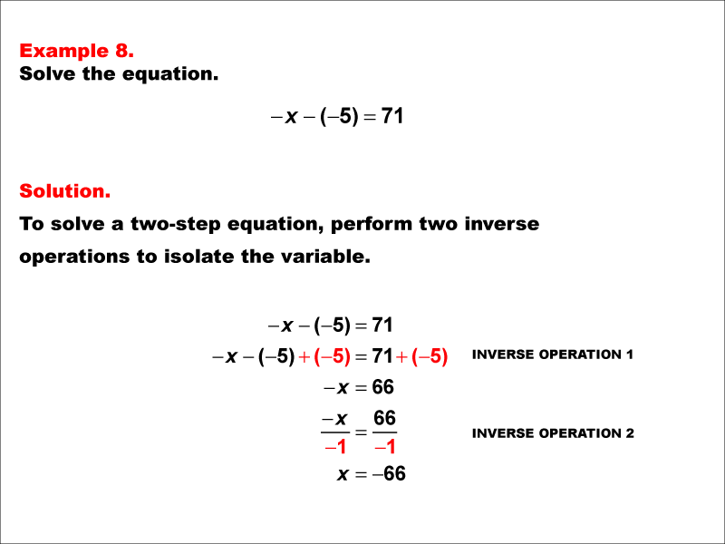 Math Example: Solving Two-Step Equations of the Form ax - b = c--Example 8