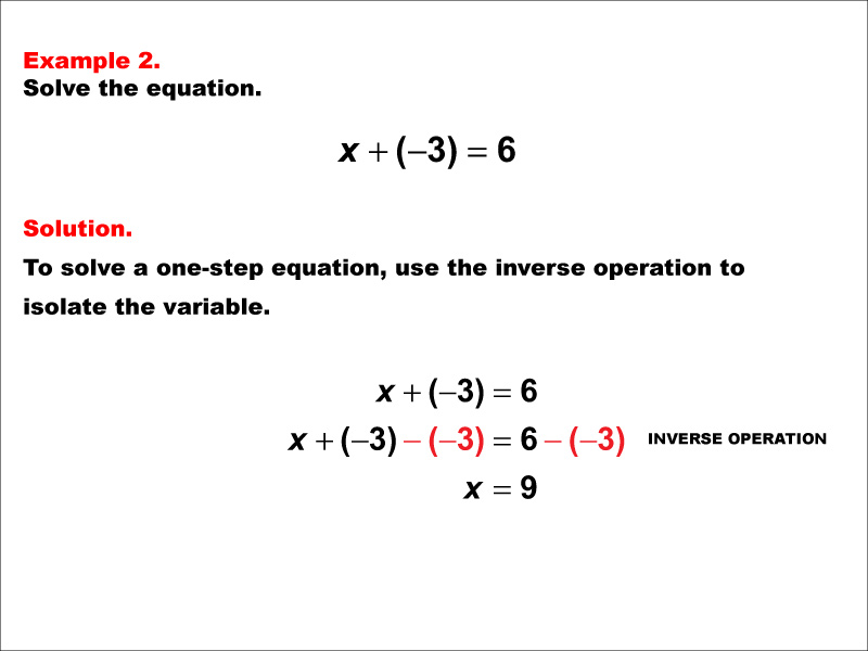 Math Example: Solving One-Step Equations: Example 2