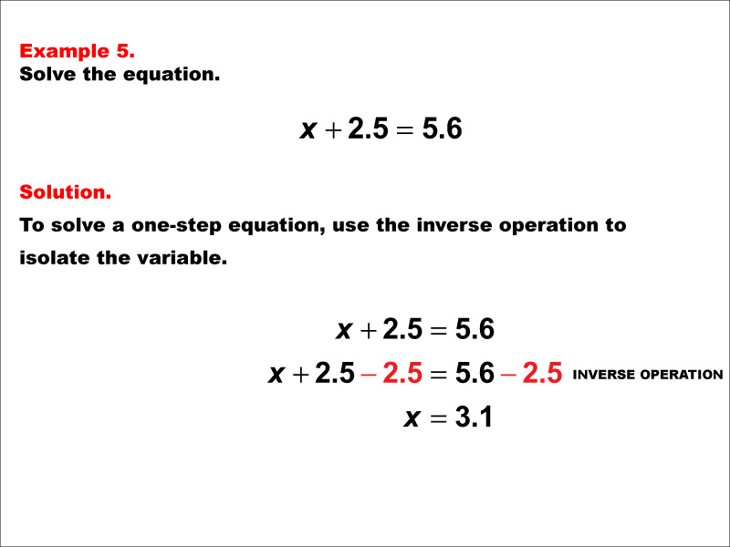 Math Example: Solving One-Step Equations: Example 5
