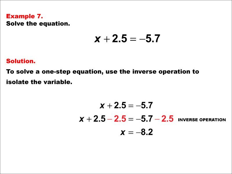 Math Example: Solving One-Step Equations: Example 7