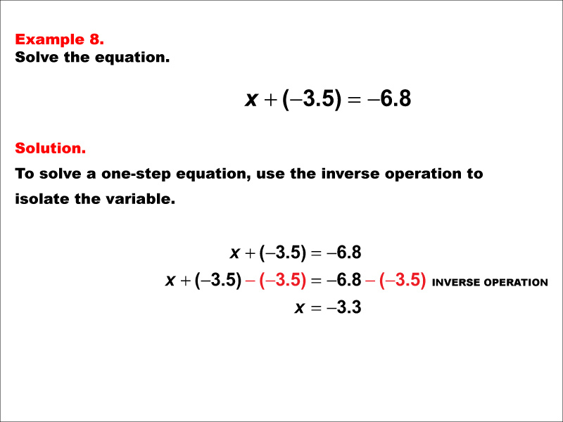 Math Example: Solving One-Step Equations: Example 8