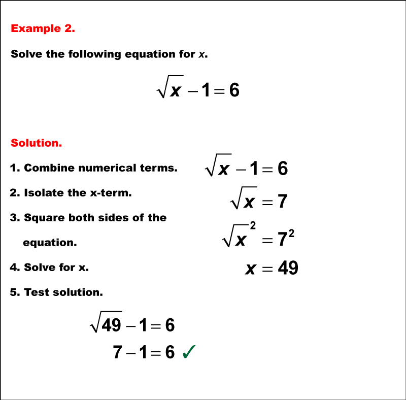 Math Example--Solving Equations--Solving Radical Equations--Example 2