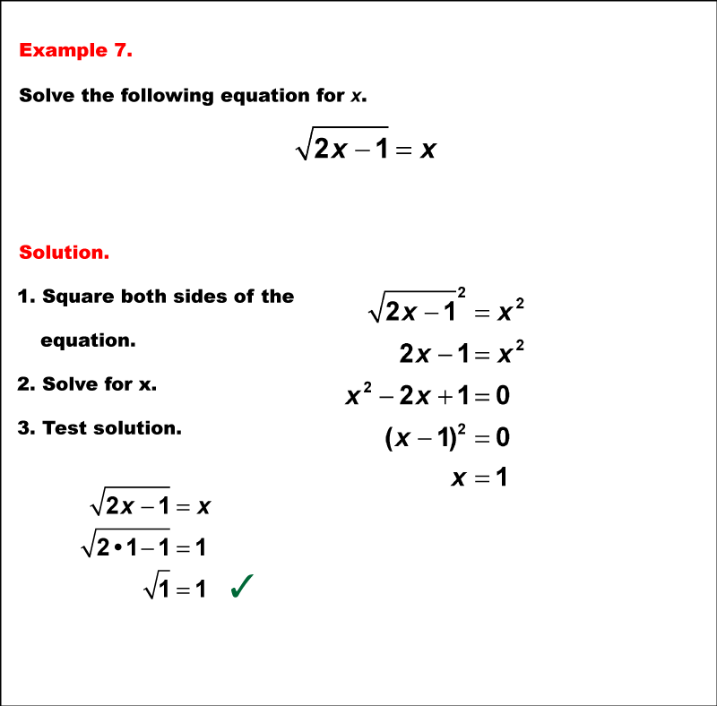 Math Example--Solving Equations--Solving Radical Equations--Example 7