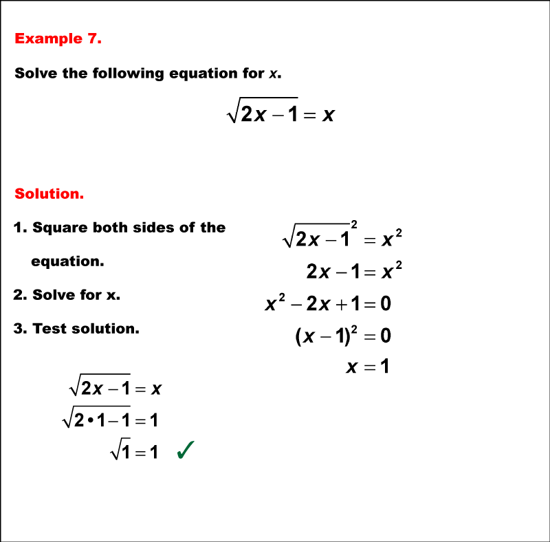 In this math example see how to solve a radical equation.