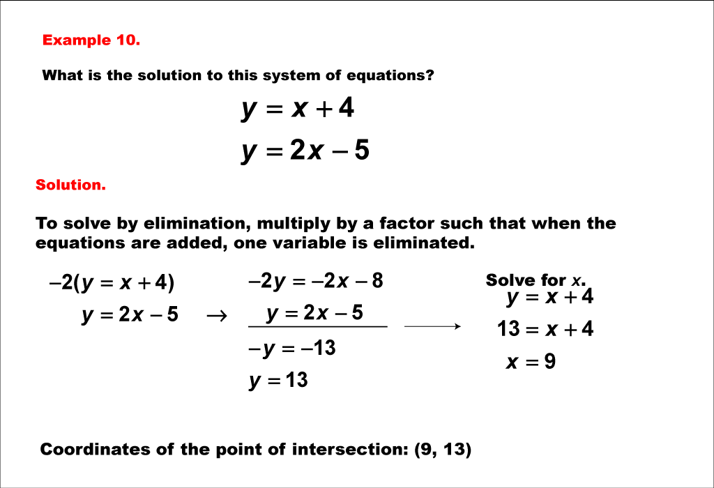Math Example--Systems of Equations--Solving Linear Systems by Elimination: Example 10