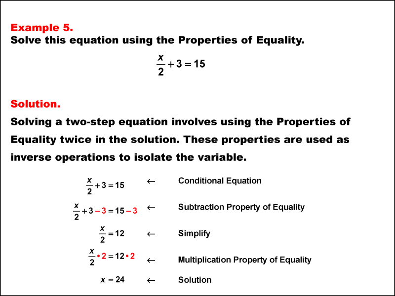 Math Example: Solving Two-Step Equations Using the Properties of Equality--Example 5