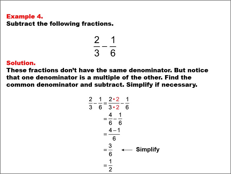 Math Example: Fraction Operations--Subtracting Fractions Example 4