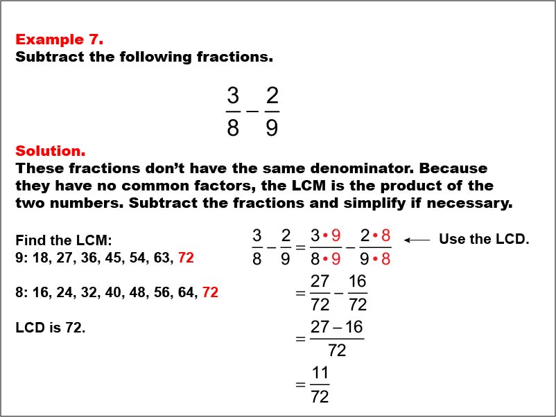 Math Example: Fraction Operations--Subtracting Fractions Example 7