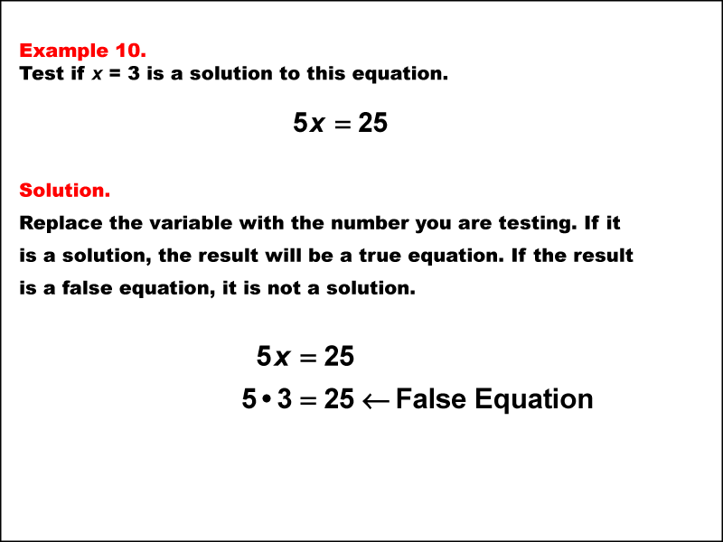 Math Example: Testing Solutions to One-Step Equations--Example 10