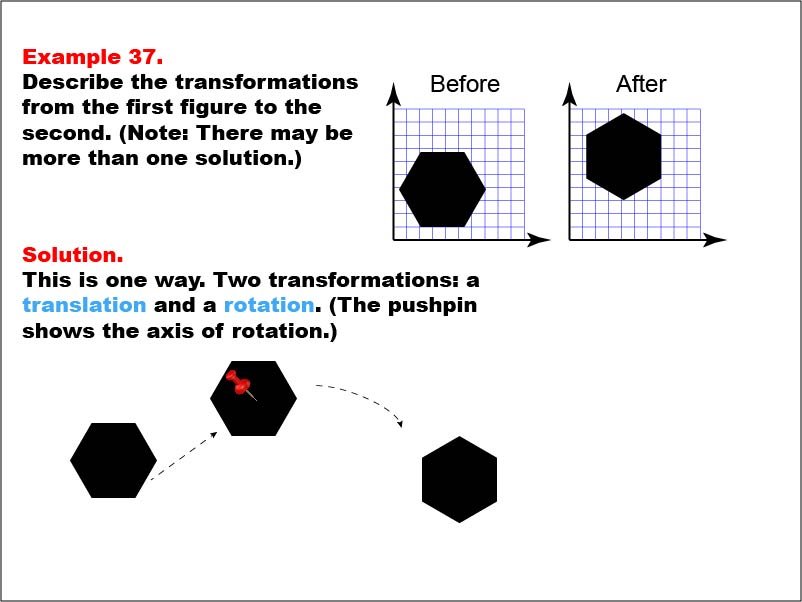 Transformations: Example 37. In this example, a hexagon is translated and rotated.