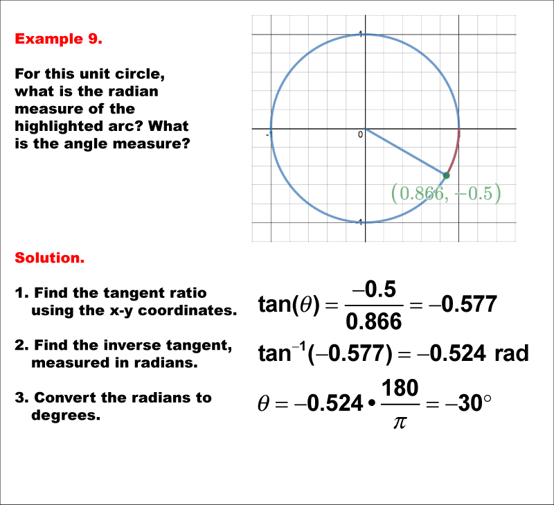 Math Example--Angle Concepts--Using Trig Ratios to Measure Radians--Example 9