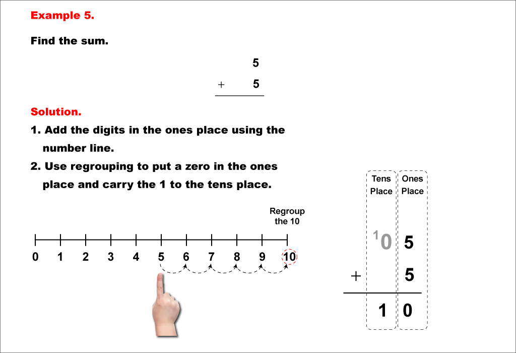 Math Example--Arithmetic--Two-Digit Sums to 20 (With Regrouping)--Example 5