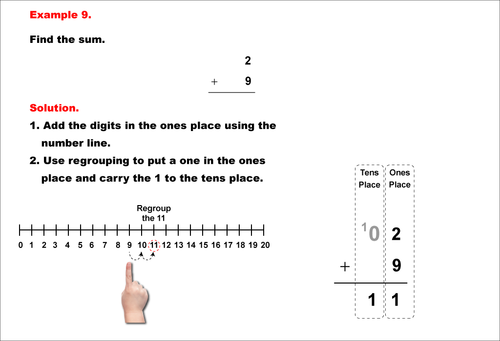 Math Example--Arithmetic--Two-Digit Sums to 20 (With Regrouping)--Example 9